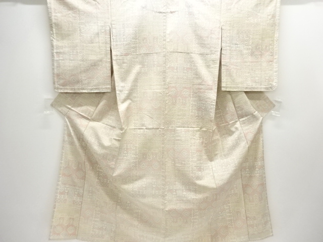 JAPANESE KIMONO / HITOE TSUMUGI / WOVEN GEOMETRIC PATTERN 
